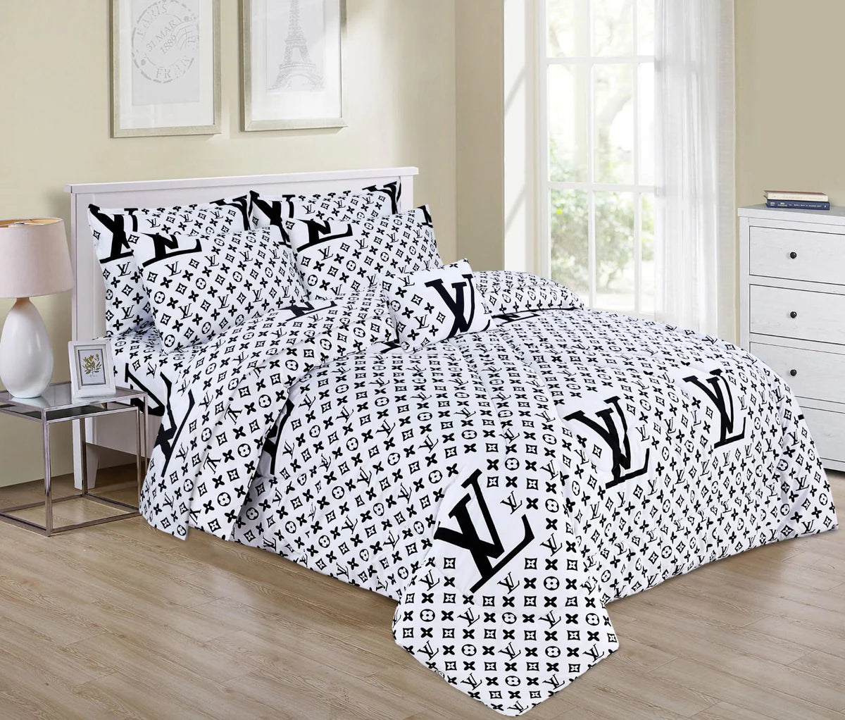 LV WHITE COLOR WITH BLACK PRINT 3 PC