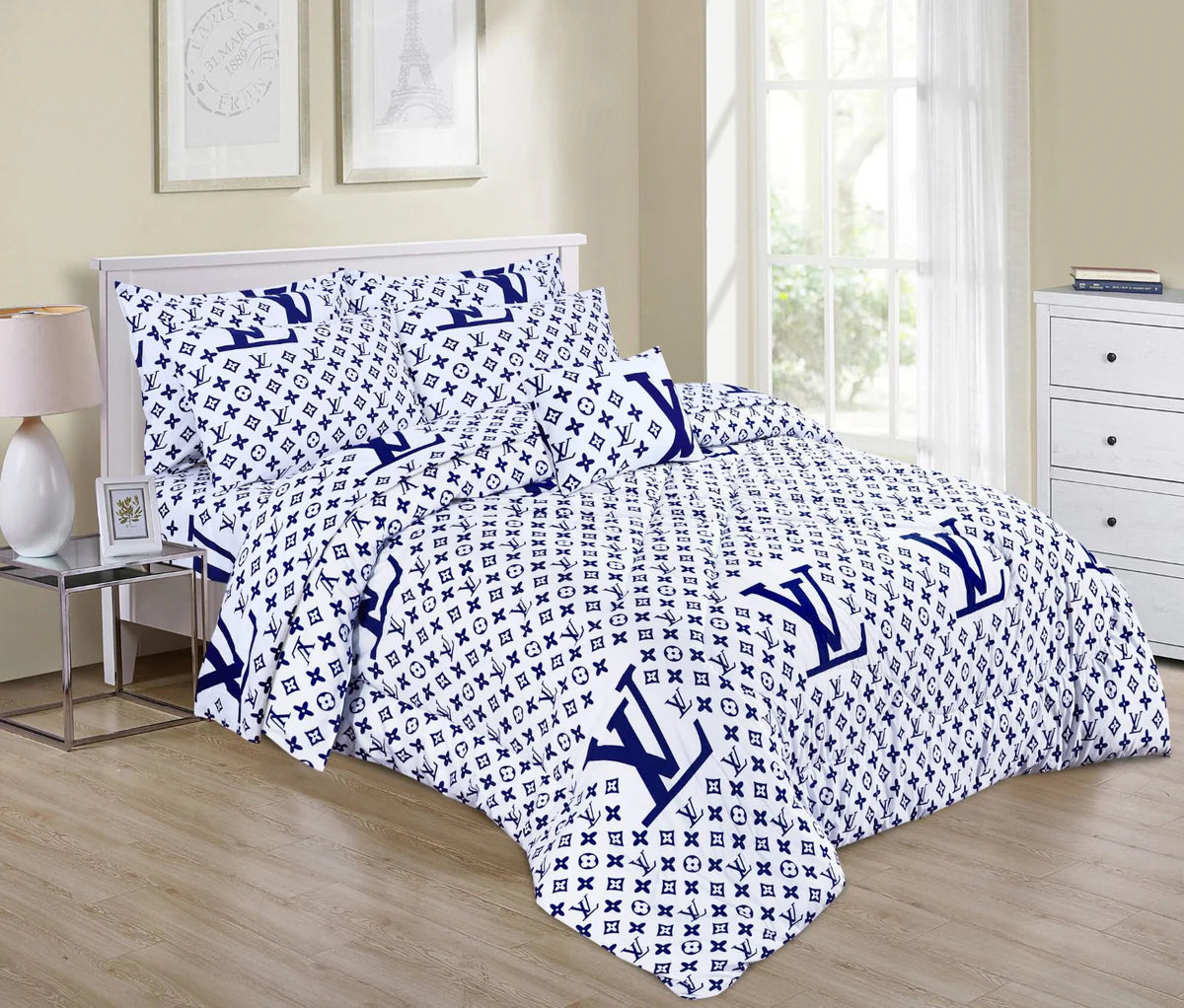 LV WHITE WITH BLUE PRINT 3 PC